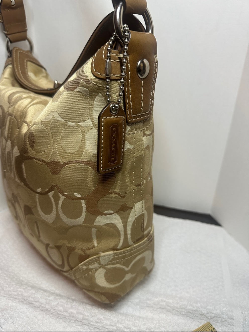 Coach 2007 Chelsea optic Tan/Khaki Signature Shoulder hobo Bag with Leather Trim - Picture 4 of 16